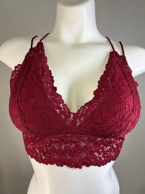 PINK Victoria's Secret Burgundy Floral Lace Longline Bralette XL
